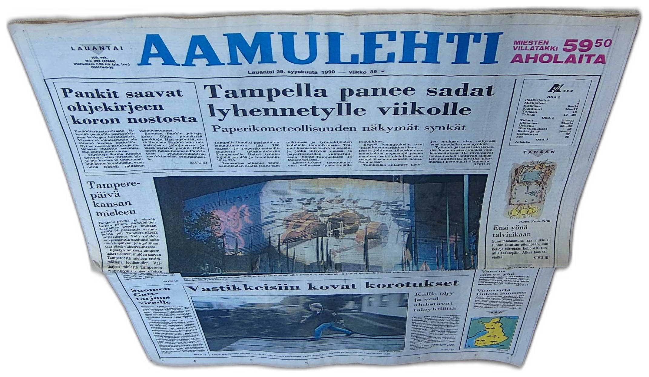 Aamuelehti 1990 luvun laman alkumetreiltä